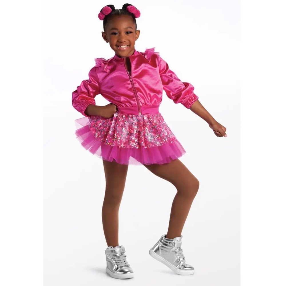 Weissman Showtime| Hair Up Two Piece Fuchsia Sequin Biketard Dance Costume SC IC